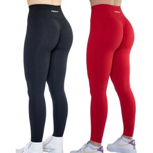 imageAUROLA Workout Leggings for Women Seamless Scrunch Tights Tummy Control Gym Fitness Girl Sport Active Yoga PantsSet Blackfiery Red