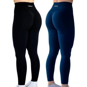 imageAUROLA Workout Leggings for Women Seamless Scrunch Tights Tummy Control Gym Fitness Girl Sport Active Yoga PantsSet Blacktuxedo Blue