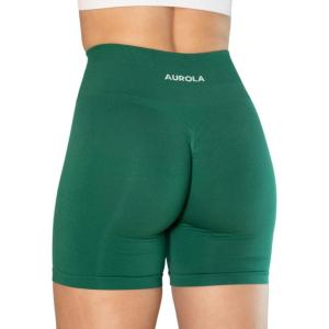 imageAUROLA Intensify Workout Shorts for Women Seamless Scrunch Short Gym Yoga Running Sport Active Exercise Fitness ShortsAlpine Green