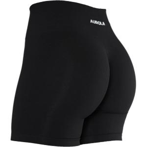 imageAUROLA Intensify Workout Shorts for Women Seamless Scrunch Short Gym Yoga Running Sport Active Exercise Fitness ShortsBlack