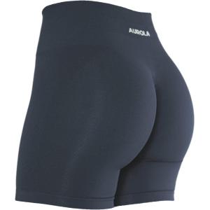 imageAUROLA Intensify Workout Shorts for Women Seamless Scrunch Short Gym Yoga Running Sport Active Exercise Fitness ShortsBlack Marl