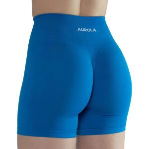 imageAUROLA Intensify Workout Shorts for Women Seamless Scrunch Short Gym Yoga Running Sport Active Exercise Fitness ShortsDiva Blue
