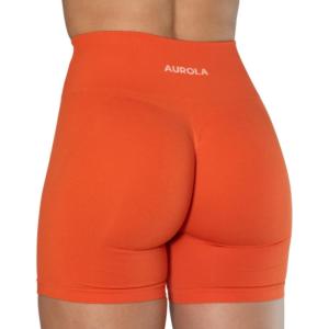 imageAUROLA Intensify Workout Shorts for Women Seamless Scrunch Short Gym Yoga Running Sport Active Exercise Fitness ShortsFlame Orange
