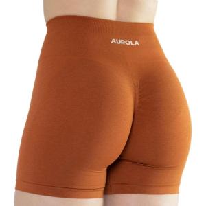 imageAUROLA Intensify Workout Shorts for Women Seamless Scrunch Short Gym Yoga Running Sport Active Exercise Fitness ShortsGold Fire