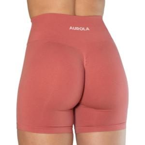 imageAUROLA Intensify Workout Shorts for Women Seamless Scrunch Short Gym Yoga Running Sport Active Exercise Fitness ShortsMineral Red