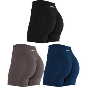 imageAUROLA Intensify Workout Shorts for Women Seamless Scrunch Short Gym Yoga Running Sport Active Exercise Fitness ShortsPackblackTuxedo BlueChestnut Brown