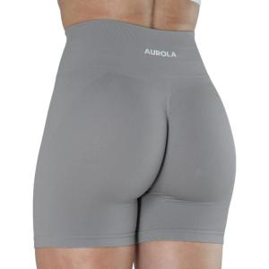 imageAUROLA Intensify Workout Shorts for Women Seamless Scrunch Short Gym Yoga Running Sport Active Exercise Fitness ShortsSliver Sconce