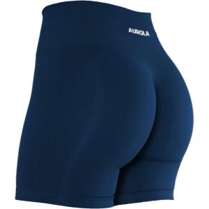 imageAUROLA Intensify Workout Shorts for Women Seamless Scrunch Short Gym Yoga Running Sport Active Exercise Fitness ShortsTuxedo Blue