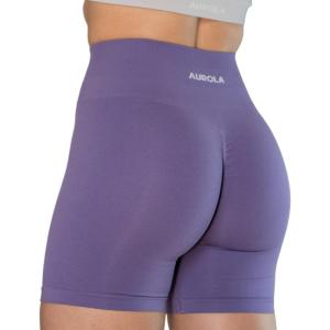 imageAUROLA Intensify Workout Shorts for Women Seamless Scrunch Short Gym Yoga Running Sport Active Exercise Fitness ShortsViolet