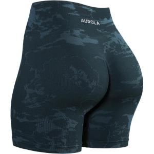 imageAUROLA Serpent Seamless Scrunch Workout Shorts for WomenTummy Control Squat Proof Ribbed Thick Active Gym ShortDeep Teal