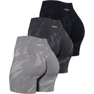 imageAUROLA Serpent Seamless Scrunch Workout Shorts for WomenTummy Control Squat Proof Ribbed Thick Active Gym ShortPack Blackchestnut Brownriverstone