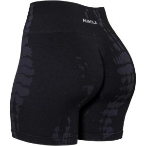 imageAUROLA Serpent Seamless Scrunch Workout Shorts for WomenTummy Control Squat Proof Ribbed Thick Active Gym ShortSerpent Black
