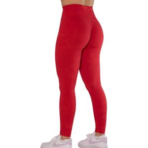 imageAUROLA CAMO Collection Workout Leggings for Women Subtle Logo Seamless Scrunch Gym Tights Yoga Running Active PantsCamobright Red