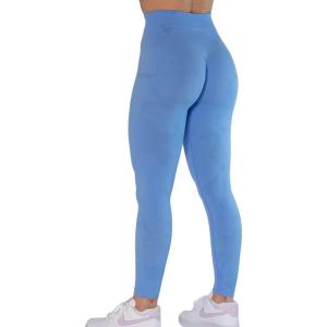 imageAUROLA CAMO Collection Workout Leggings for Women Subtle Logo Seamless Scrunch Gym Tights Yoga Running Active PantsCamoserenity Blue