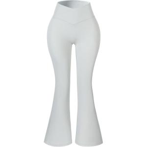 imageAUROLA Fire Flare Leggings for Women Crossover High Waisted Yoga Pants Tummy Control Wide Leg Bootcut LeggingsBlanc De Blanc