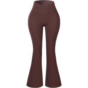 imageAUROLA Fire Flare Leggings for Women Crossover High Waisted Yoga Pants Tummy Control Wide Leg Bootcut LeggingsCinnamon