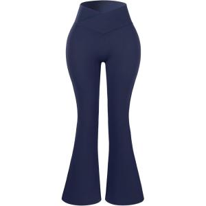 imageAUROLA Fire Flare Leggings for Women Crossover High Waisted Yoga Pants Tummy Control Wide Leg Bootcut LeggingsNavy