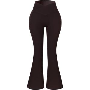 imageAUROLA Fire Flare Leggings for Women Crossover High Waisted Yoga Pants Tummy Control Wide Leg Bootcut LeggingsSeal Brown