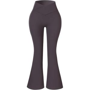 imageAUROLA Fire Flare Leggings for Women Crossover High Waisted Yoga Pants Tummy Control Wide Leg Bootcut LeggingsSparrow