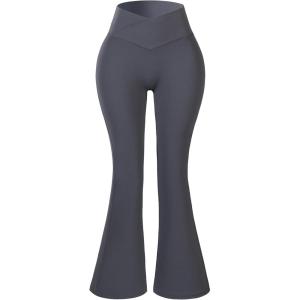 imageAUROLA Fire Flare Leggings for Women Crossover High Waisted Yoga Pants Tummy Control Wide Leg Bootcut LeggingsSteel Gray