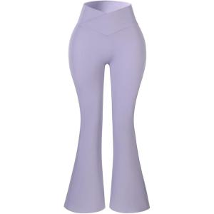 imageAUROLA Fire Flare Leggings for Women Crossover High Waisted Yoga Pants Tummy Control Wide Leg Bootcut LeggingsWisteria