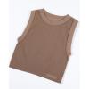 imageAUROLA Essentials Rib Seamless Sleeveless Tank for Women Subtle Logo Round Neck Active Workout Crop TopsLion Brown