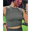imageAUROLA Essentials Rib Seamless Sleeveless Tank for Women Subtle Logo Round Neck Active Workout Crop TopsSteel Grey