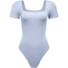 imageAUROLA Everyday Square Neck BodysuitsGoing Out Short Sleeve Double Lined Stretchy Shirt TopsChambray Blue