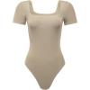 imageAUROLA Everyday Square Neck BodysuitsGoing Out Short Sleeve Double Lined Stretchy Shirt TopsSand