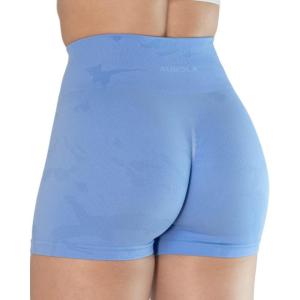 imageAUROLA CAMO Workout Shorts for Women Seamless Subtle Logo Scrunch ShortsCamoserenity Blue
