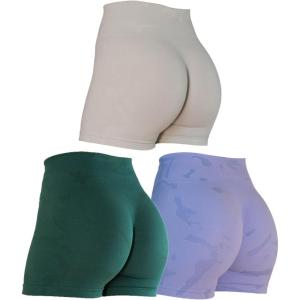 imageAUROLA CAMO Workout Shorts for Women Seamless Subtle Logo Scrunch ShortsPack Alpine GreenJacarandaBlanc De Blanc