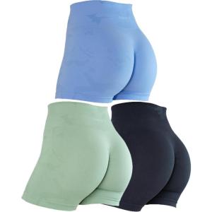 imageAUROLA CAMO Workout Shorts for Women Seamless Subtle Logo Scrunch ShortsPack Black AshBean GreenSerenity Blue