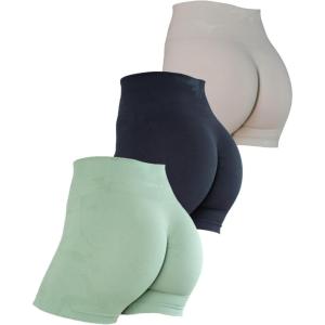 imageAUROLA CAMO Workout Shorts for Women Seamless Subtle Logo Scrunch ShortsPack Black AshPastel GreenBlanc De Blanc