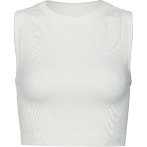 imageAUROLA Essentials Rib Seamless Sleeveless Tank for Women Subtle Logo Round Neck Active Workout Crop TopsMarshmallow