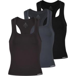 imageAUROLA Essentials Seamless Sleeveless Racerback TopWomen Subtle Marl Workout Square Neck Fitted TankPack Blackdark Greyseal Brown