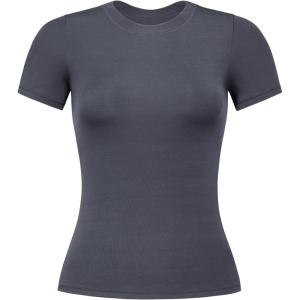 imageAUROLA Everyday Fitted TShirt for WomenCrew Neck Basic Short Sleeves T ShirtCrop Tops Modal Slim Fit TeeAsphalt Grey