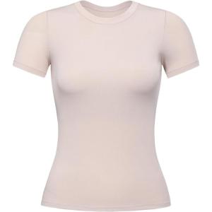 imageAUROLA Everyday Fitted TShirt for WomenCrew Neck Basic Short Sleeves T ShirtCrop Tops Modal Slim Fit TeeBegei