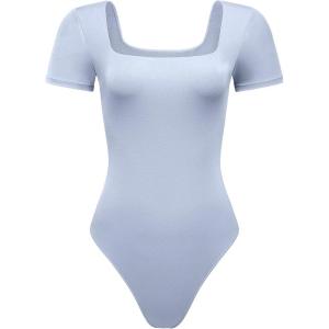 imageAUROLA Everyday Square Neck BodysuitsGoing Out Short Sleeve Double Lined Stretchy Shirt TopsChambray Blue