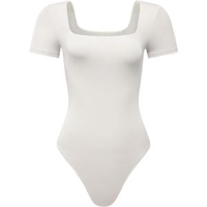 imageAUROLA Everyday Square Neck BodysuitsGoing Out Short Sleeve Double Lined Stretchy Shirt TopsCoconut Milk
