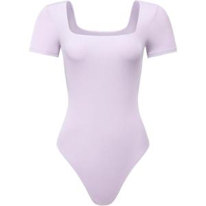 imageAUROLA Everyday Square Neck BodysuitsGoing Out Short Sleeve Double Lined Stretchy Shirt TopsOrchid Tint