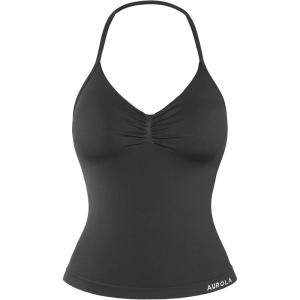 imageAUROLA Influence Longline Strappy Top Workout Tank Tops for Women Built in Shelf Bras Impact Gym Sports BraDark Grey