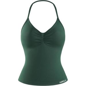 imageAUROLA Influence Longline Strappy Top Workout Tank Tops for Women Built in Shelf Bras Impact Gym Sports BraEden Green