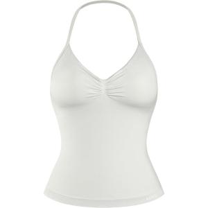 imageAUROLA Influence Longline Strappy Top Workout Tank Tops for Women Built in Shelf Bras Impact Gym Sports BraGlacier Gray