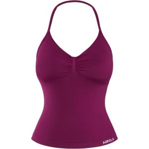 imageAUROLA Influence Longline Strappy Top Workout Tank Tops for Women Built in Shelf Bras Impact Gym Sports BraMagenta