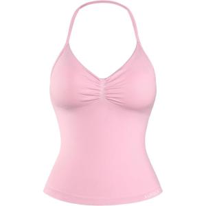 imageAUROLA Influence Longline Strappy Top Workout Tank Tops for Women Built in Shelf Bras Impact Gym Sports BraSweet Pink