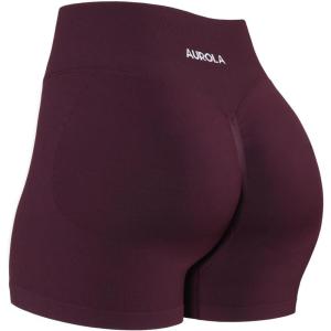 imageAUROLA Influence Workout Shorts for Women25 35 45 55 65 No Roll Up Squat Proof Scrunch Seamless Compression Gym ShortBlack Cherry