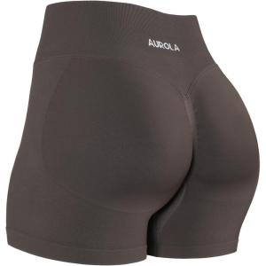 imageAUROLA Influence Workout Shorts for Women25 35 45 55 65 No Roll Up Squat Proof Scrunch Seamless Compression Gym ShortChestnut Brown
