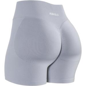 imageAUROLA Influence Workout Shorts for Women25 35 45 55 65 No Roll Up Squat Proof Scrunch Seamless Compression Gym ShortLilac Gray