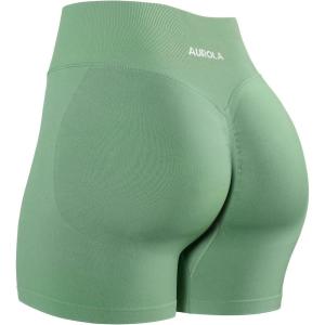 imageAUROLA Influence Workout Shorts for Women25 35 45 55 65 No Roll Up Squat Proof Scrunch Seamless Compression Gym ShortMineral Green