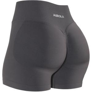 imageAUROLA Influence Workout Shorts for Women25 35 45 55 65 No Roll Up Squat Proof Scrunch Seamless Compression Gym ShortPlum Truffle